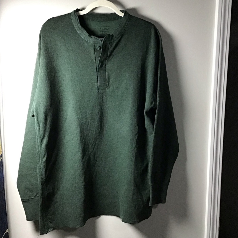 L.L. Bean Crewneck 1/4 Button Men's Forest Green Long Sleeve Henley XL